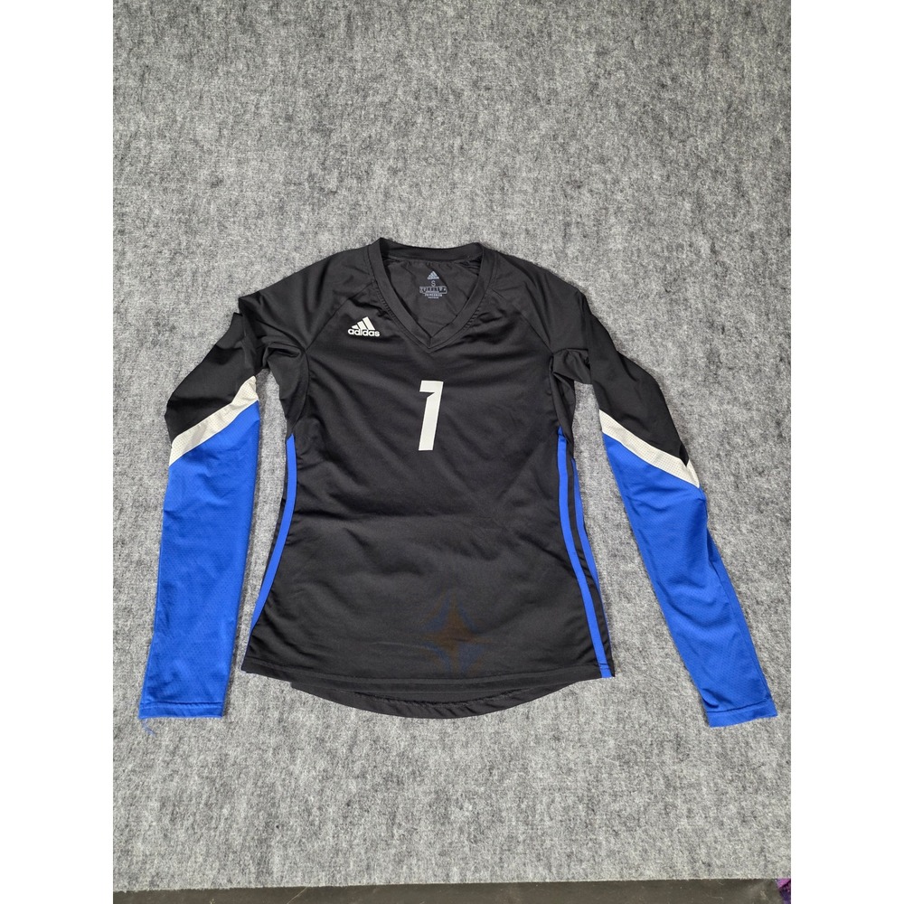 adidas Womens Jersey Volleyball Small Black Blue DIG 1 Long Sleeve Athletic
